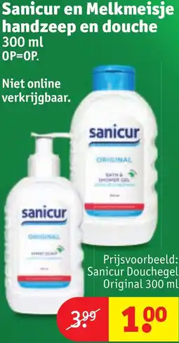 Kruidvat Sanicur en Melkmeisje handzeep en douche aanbieding