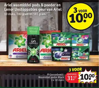 Kruidvat Ariel wasmiddel pods & poeder en Lenor Unstoppables geur van Ariel aanbieding