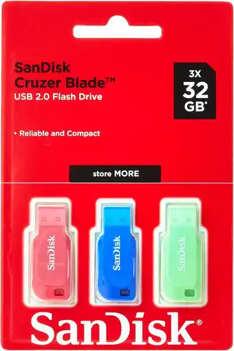 Amazon SanDisk 32GB Cruzer Blade USB Flash Drive , Blue/Pink/Green, 3count(Pack of 1) aanbieding