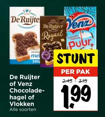 Vomar Voordeelmarkt De Ruijter of Venz Chocolade hagel of Vlokken aanbieding