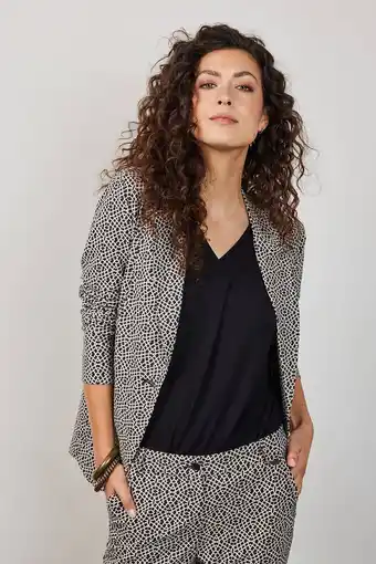 Wehkamp Didi blazer Moto van travelstof met all over print wit/zwart aanbieding