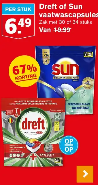 Hoogvliet Dreft of Sun vaatwascapsules aanbieding