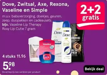 Etos Dove, Zwitsal, Axe, Rexona, Vaseline en Simple aanbieding