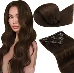 Amazon LaaVoo Clip in Hair Extensions Human Hair 7 Stuks 120g 45 cm Donkerbruin Hair Extensions #4 aanbieding