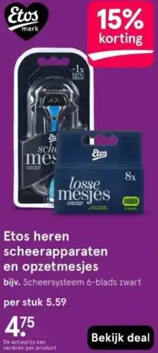 Etos Etos heren scheerapparaten en opzetmesjes aanbieding