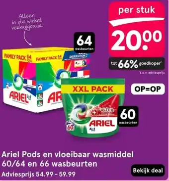 Etos Ariel Pods en vloeibaar wasmiddel 60/64 en 66 wasbeurten aanbieding