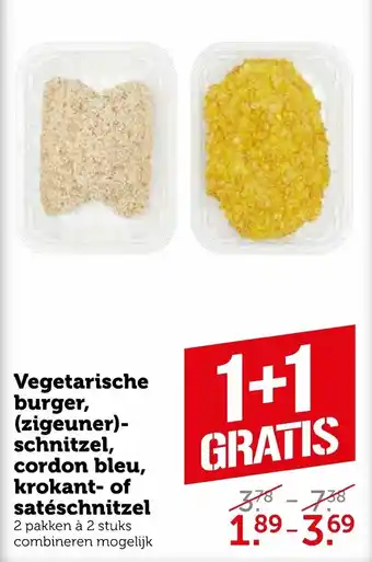 Coop Vegetarische burger, (zigeuner)- schnitzel, cordon bleu, krokant- of sateschnitzel aanbieding