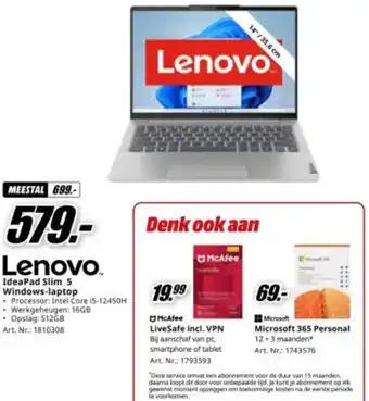 MediaMarkt Lenovo IdeaPad Slim 5 Windows-laptop aanbieding