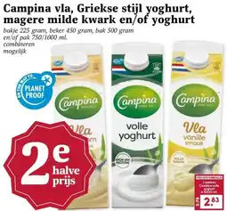 MCD Supermarkt Campina vla, Griekse stijl yoghurt, magere milde kwark en/of yoghurt aanbieding