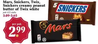 MCD Supermarkt Mars, Snickers, Twix, Snickers creamy peanut butter of Twix white aanbieding