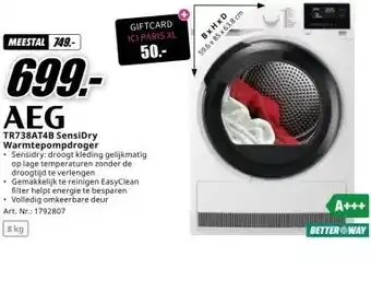 MediaMarkt AEG TR738AT4B SensiDry Warmtepompdroger aanbieding