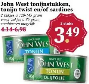 MCD Supermarkt John West tonijnstukken, tonijn twist en/of sardines aanbieding