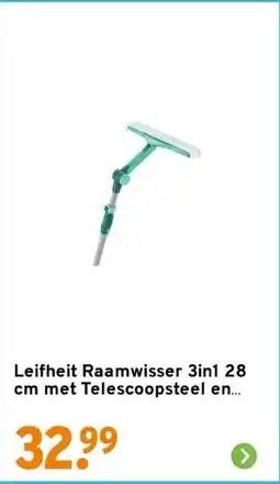 GAMMA Leifheit Raamwisser 3in1 28 cm met Telescoopsteel en Draaiknop Click System aanbieding