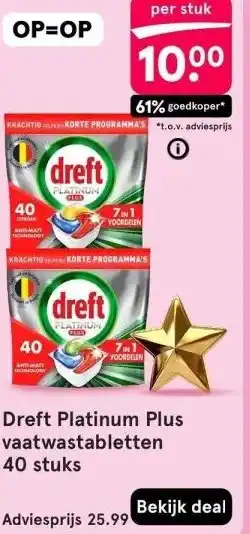 Etos Dreft Platinum Plus vaatwastabletten 40 stuks aanbieding