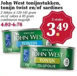 Boon`s Markt John West tonijnstukken, tonijn twist en/of sardines aanbieding