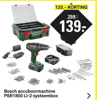 Karwei Bosch accuboormachine PSR1800 LI-2 systeembox aanbieding