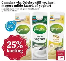 Boon`s Markt Campina vla, Griekse stijl yoghurt, magere milde kwark of yoghurt aanbieding