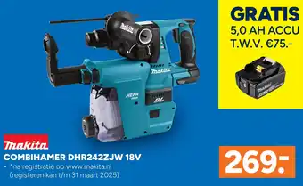 BOUWMAAT Makita combihamer DHR242ZJW 18V aanbieding