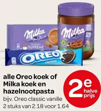 Spar Alle Oreo koek of Milka koek en hazelnootpasta aanbieding