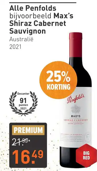 Gall & Gall Alle Penfolds Max's Shiraz Cabernet Sauvignon aanbieding