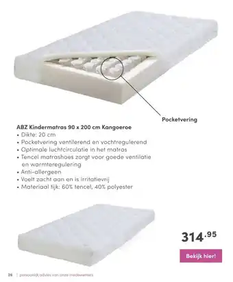 Baby & Tiener ABZ Kindermatras 90 x 200 cm Kangoeroe aanbieding