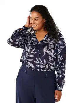 Wehkamp Zizzi blouse met all over print donkerblauw aanbieding