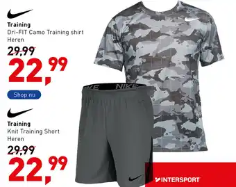 Intersport Nike Training Dri-FIT Camo Training shirt heren / Knit Training short heren aanbieding