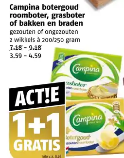 Poiesz Campina botergoud roomboter, grasboter of bakken en braden aanbieding