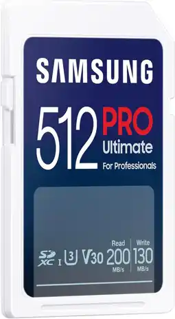 Amazon Samsung PRO Ultimate – SD kaart 512 GB – 200 & 130 MB/s – Geheugenkaart camera aanbieding