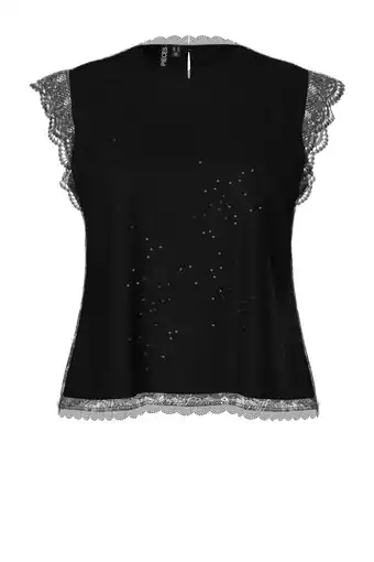 Wehkamp PIECES Curve top PCOLLINE met glitters en kant zwart aanbieding