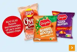 Hoogvliet Bij € 12,50 Duyvis borrelnootjes of Lay's oven baked chips aanbieding