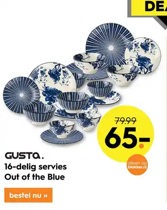 Blokker GUSTA. 16-delig servies Out of the Blue aanbieding