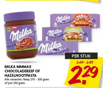 Dekamarkt MILKA MMMAX CHOCOLADEREEP OF HAZELNOOTPASTA aanbieding