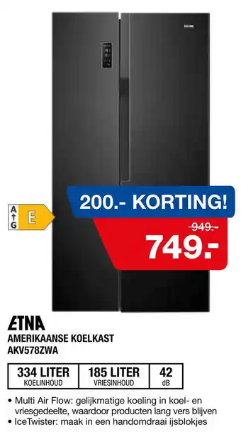 Electroworld Etna Amerikaanse Koelkast Akv578Zwa aanbieding