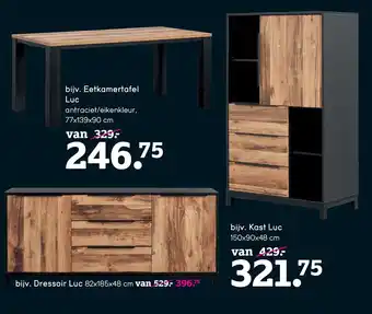 Leen Bakker Eetkamertafel Luc - antraciet/eikenkleur - 77x139x90 cm aanbieding