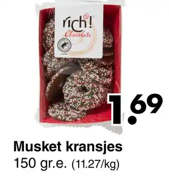 Wibra Musket kransjes 150 gr.e. (11.27/kg) aanbieding