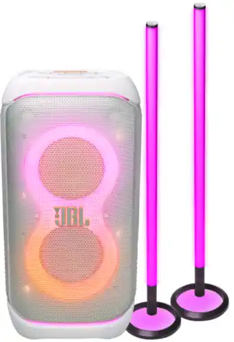 Coolblue JBL Partybox 320 Wit + 2x JBL Partylight Stick aanbieding