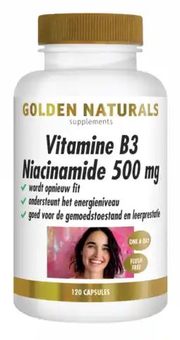 De Online Drogist Golden Naturals Vitamine B3 Niacinamide 500 mg Capsules aanbieding