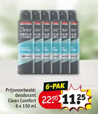 Kruidvat Dove Men Care Deodorant Clean Comfort 6*150ml aanbieding