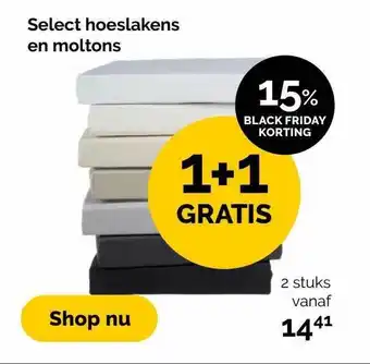 Beter Bed Select Hoeslakens En Moltons 1+1 Gratis 15% Black Friday Korting aanbieding