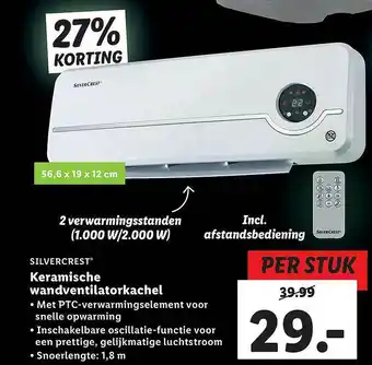 Lidl Silvercrest Keramische Wandventilatorkachel 27% Korting aanbieding