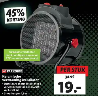 Lidl Parkside Keramische Verwarmingsventilator 45% Korting aanbieding