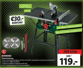 Lidl Parkside Tafelcirkelzaag €30.- Korting aanbieding