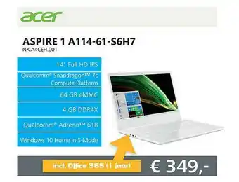 Informatique Acer Aspire 1 A114-61-S6H7 NX.A4CEH.001 aanbieding