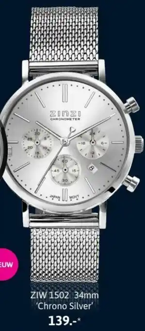 Zinzi ZIW 1502 34mm 'Chrono Silver' aanbieding