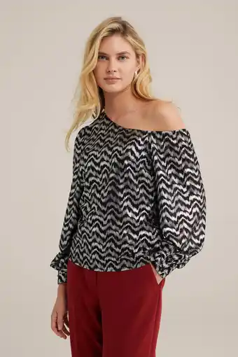 Wehkamp WE Fashion one shouldertop met all over print en glitters black dessin aanbieding