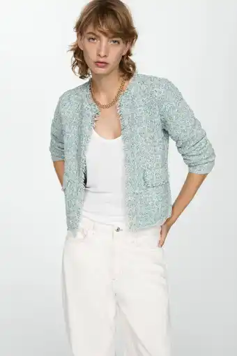 Wehkamp Mango tweed vest met ingebreid patroon turquoise aanbieding