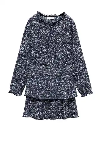 Wehkamp Mango Kids jurk met all over print en volant donkerblauw/wit aanbieding