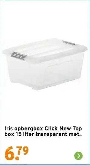GAMMA Iris opbergbox Click New Top box 15 liter transparant met grijze clips en deksel aanbieding