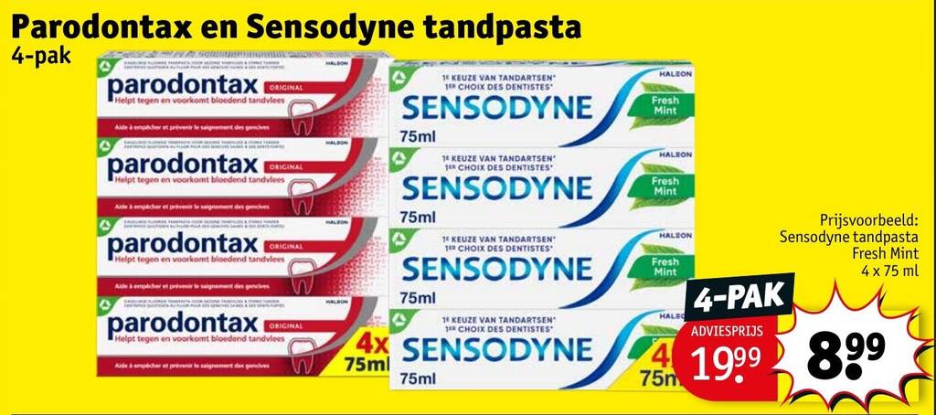Parodontax en sensodyne tandpasta 4x75 ml aanbieding bij Kruidvat